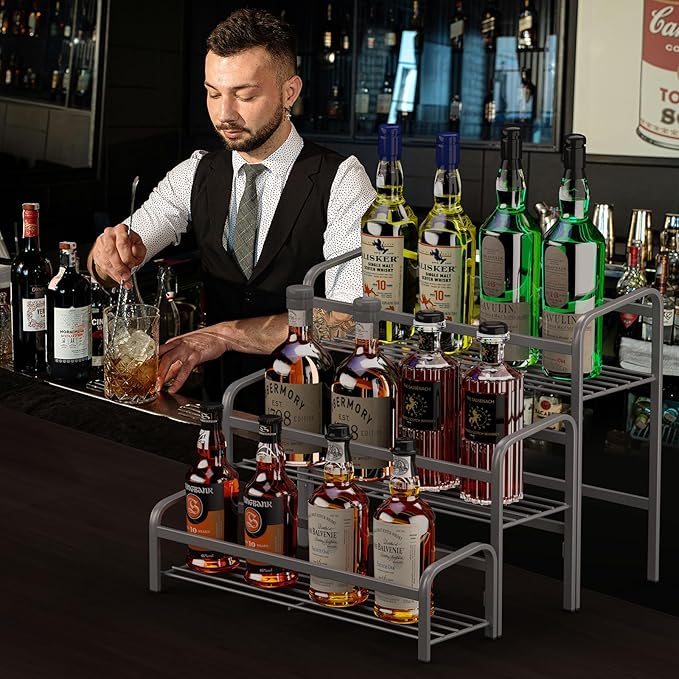 DTUQYX Coffee Syrup Organizer 3-Tier, 12 Bottles Capacity Coffee Syrup Rack, Metal Syrup Stand for Spice, Wine, Liquor, Bottle, Coffee Bar Station Racks Magnetic, No Installation, Grey