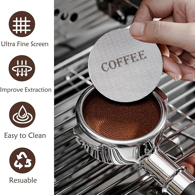 53mm Coffee Distributor & Tamper, Dual Head Coffee Leveler and Espresso Puck Screen Fit for Breville 53mm Portafilter, Adjustable Depth Professional Barista Espresso Hand Tamper for Espresso Machine
