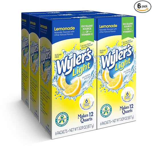 Wyler's Light Pitcher Packs, Water Drink Mix, Lemonade, 6 Boxes (36 Pitcher Packets)