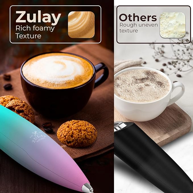 Zulay Kitchen Patented Tornado Triple Whisk Milk Frother with 4 Duracell Batteries – Handheld Foam Maker for Coffee, Lattes, Matcha & Hot Chocolate – Rich, Creamy Froth in Seconds