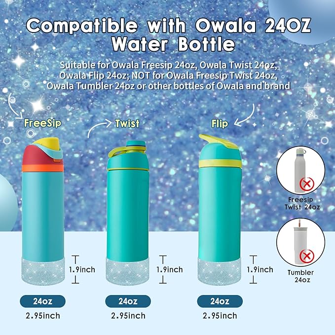 Protective Glitter Silicone Boot Compatible with Owala 24oz 32oz 40oz, Bling Cup Sleeve Bottom Bumper Cover Compatible with Owala FreeSip, Twist, or Flip Stainless Steel Water Bottles