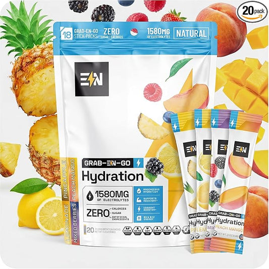 Engineered Nutrition Sugar-Free Electrolyte Powder Packets - Variety Pack - Keto Hydration Packets with Magnesium, Potassium & Sodium - Zero Calorie, Vegan, Non-GMO, Gluten-Free - 20 Single Servings