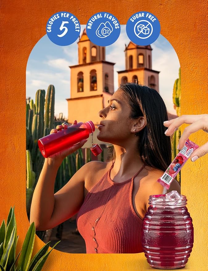 Klass Aguas Frescas, Powdered Drink Mix, 40 Singles Zero Sugar & Caffeine-Free Powder Packets, Water Drink Mix, Flavor: Hibiscus Berries - 5 Calories Per Packet & Natural Flavors