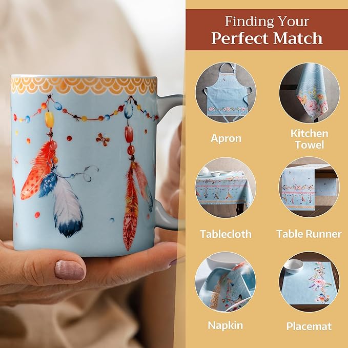 Maison d' Hermine Coffee Mug with Handles Fine Bone China Mugs Pack of One Tea Cups for Hot Beverages Cappuccino Latte Home Restaurant Office Perfect for Gift (Ibiza - Festival, 12 Ounce)