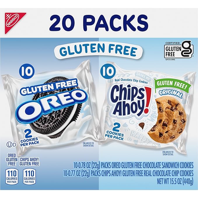 OREO Chocolate Sandwich Cookies & CHIPS AHOY! Chocolate Chip Cookies Gluten Free Cookies Variety Pack, 20 Snack Packs