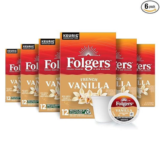 Folgers French Vanilla Flavored Coffee, 72 Keurig K-Cup Pods
