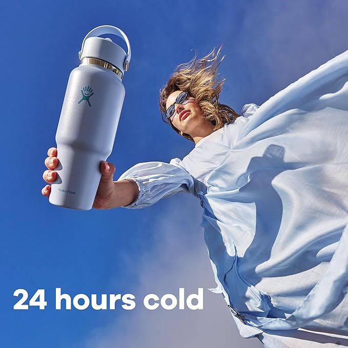 Hydro Flask Travel Water Bottle - Insulated Stainless Steel - Wide Straw Lid, Non Spill, Leakproof in 32 Oz Sandpiper