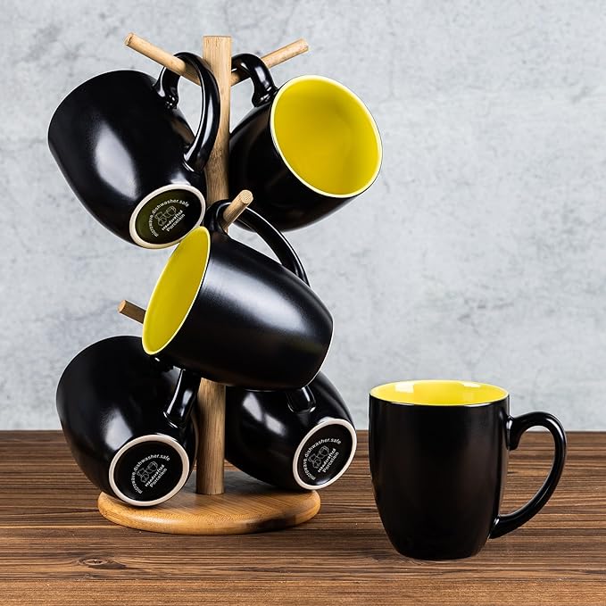 GBhome 12oz Coffee Mugs Set of 6, Large Ceramic Coffee Mugs for Man, Woman, Dad, Mom, Modern Coffee Mugs Set with handle for Tea/Latte/Cappuccino/Milk/Cocoa. Dishwasher&Microwave Safe,Yellow