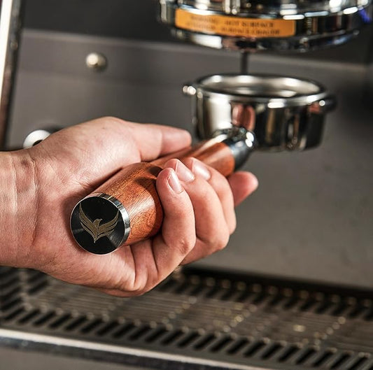 KNODOS 58mm Bottomless Portafilter For Gaggia Classic Pro, E24, GT and Evo Models Rosewood Handle Naked Porta Filter 58 mm & 18-21 Gram Filter Basket Included