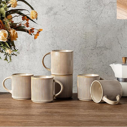 GBhome Coffee Mugs Set for 6, 12oz Coffee Cups with Handle for Man,Woman,Dad,Mom, Stoneware Mugs Sets for Coffee, Latte,Tea, Hot Cocoa, Milk, Dishwasher&Microwave Safe, Cappuccino