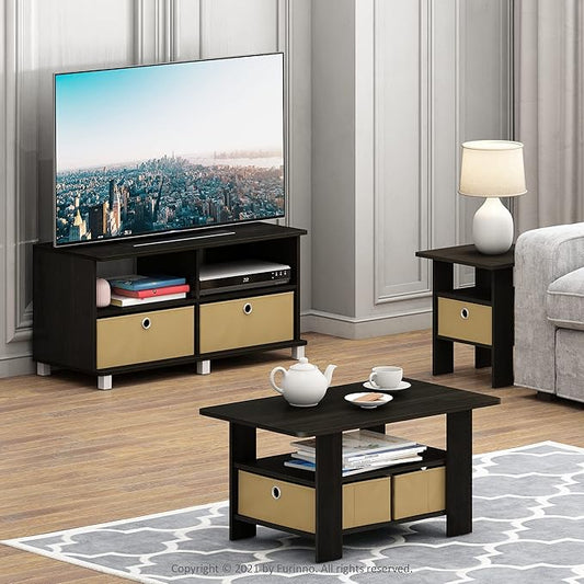 Furinno Andrey Coffee Table, Small Modern Coffee Table with Storage and Bin Drawer, Side Table for Living Room, Bedroom, Home Office, Dark Espresso