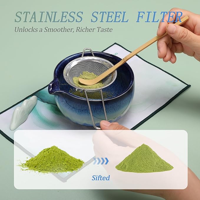 Matcha Whisk Set for Tea Lovers BittPicc 8Pcs Ceramic Matcha Tea Set with Bamboo Whisk, Bowl, Scoop & Holder - Gift for Starter Friend Family Traditional Japanese Tea Ceremony and Breakfast