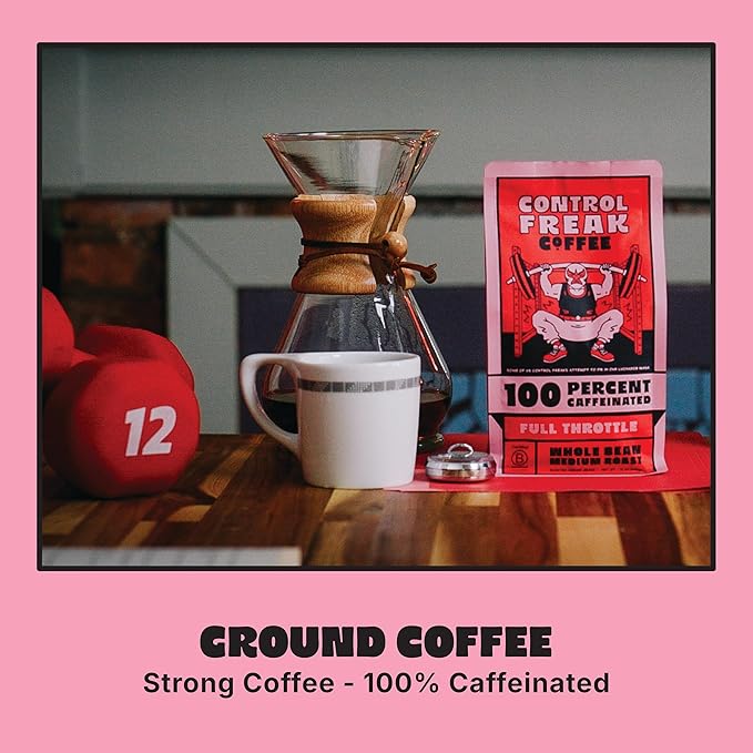Control Freak Coffee Full Throttle - 100% Caffeine Ground Coffee (12 oz) | High Caffeine Strong Coffee Blend | Freshly Roasted Specialty Coffee Beans | Bold Flavor, Smooth Roast Balanced Espresso
