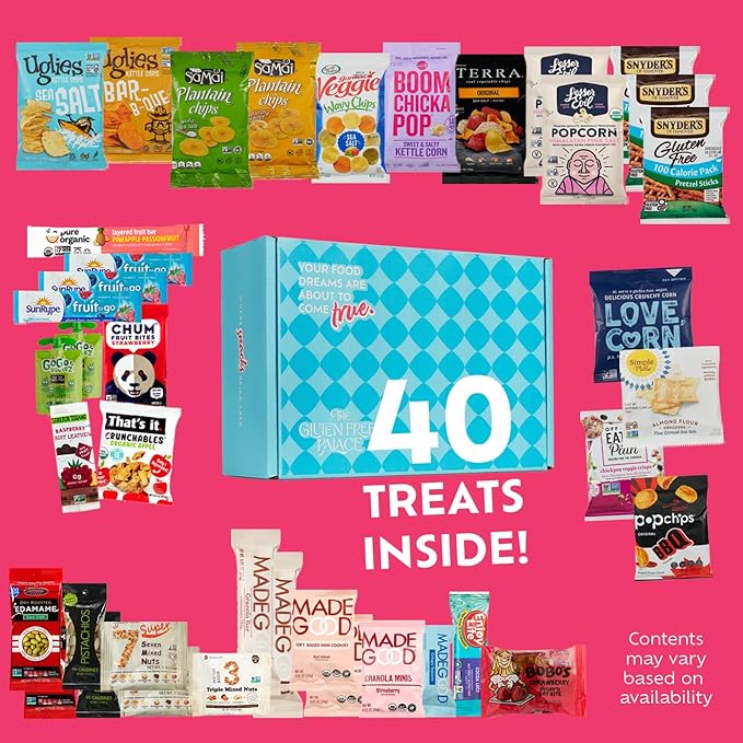 Gluten Free Palace Variety Snacks Gift Basket – Gluten Free, Dairy Free & Vegan Healthy Christmas Snack Box for Adults – Holiday Gift Basket for Families, Friends, & Corporate Gifts for Christmas & New Year (40 Count)