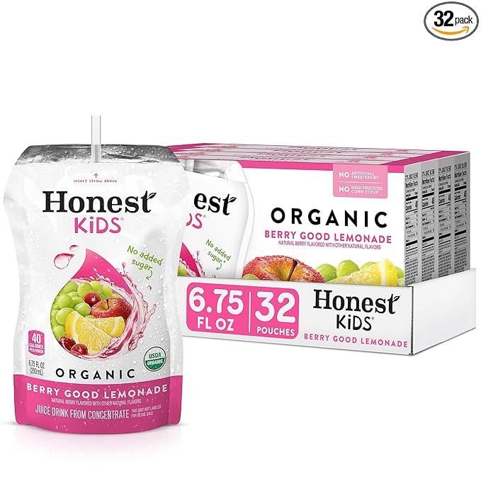 Honest Kids Organic Juice Drink, Berry Berry Good Lemonade, 6.75 Fl Oz Pouches (Pack of 32)