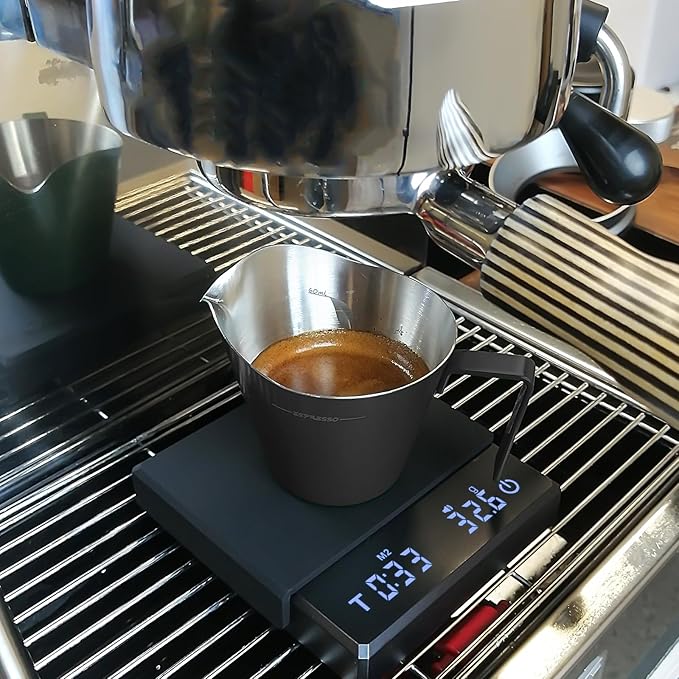 IKAPE Espresso Measuring Cup, 304 Anti-scald Stainless Steel Espresso Shot Cups with Handle, Coffee Pouring Cup for Barista Tool Accessories(Matte Black)