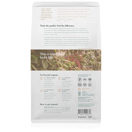 Natural Force - Organic Clean Coffee Classic, Mold & Mycotoxin Free, Lab Tested for Toxins & Purity, Low Acidity, Incredible Taste & Aroma, Ground Medium Roast, 10 oz