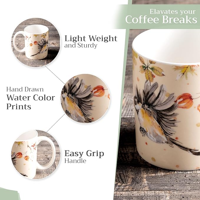 Maison d' Hermine Coffee Mug with Handles Fine Bone China Mugs Pack of One Tea Cups for Hot Beverages Cappuccino Latte Home Office Perfect for Gift (Kelim - Prairie Last Days Of Summer, 12 Ounce)