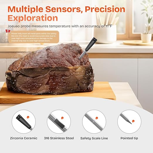 Smart Wireless Meat Thermometer with 2 Color-Coded Probes,Standalone Display Base, Accuracy ±1°F，Digital Bluetooth Thermometer for Cooking, Oven, Smoker, BBQ, Grill Real-Time Monitoring in App