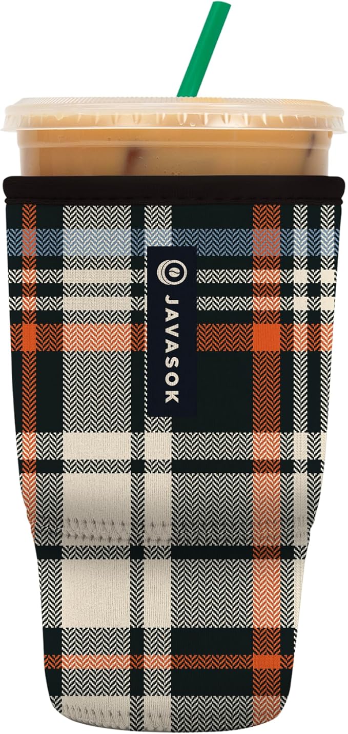 Sok It JavaSok Iced Coffee & Cold Soda Insulated Neoprene Cup Sleeve (Fall Flannel, Large: 30-32oz)