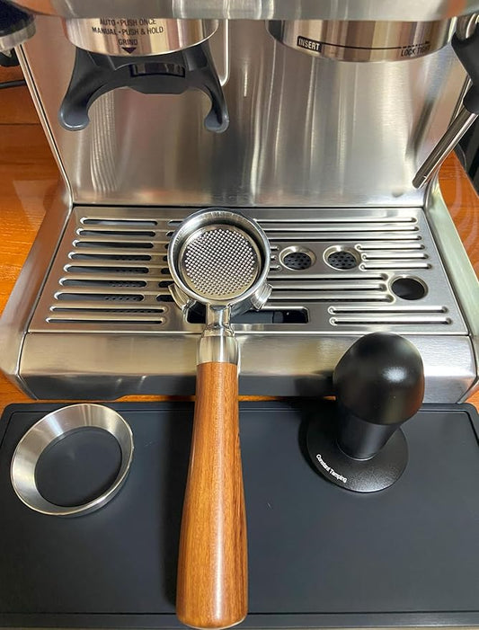 51mm Bottomless Portafilter Fits DeLonghi EC680 and EC685 Espresso Machine Stainless Steel Naked Portafilter Along with Double Shot Filter Basket Coffee Bottomless Handle-Wooden