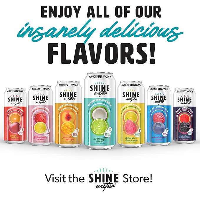 Shine Water Coconut Lime Vitamin D Electrolyte Drinks 12-Pack, Sugar Free Flavored Water with Magnesium, Zinc & Antioxidants, Low Calorie Hydration Beverage, Plant-Based Vitamin Water Zero Sugar