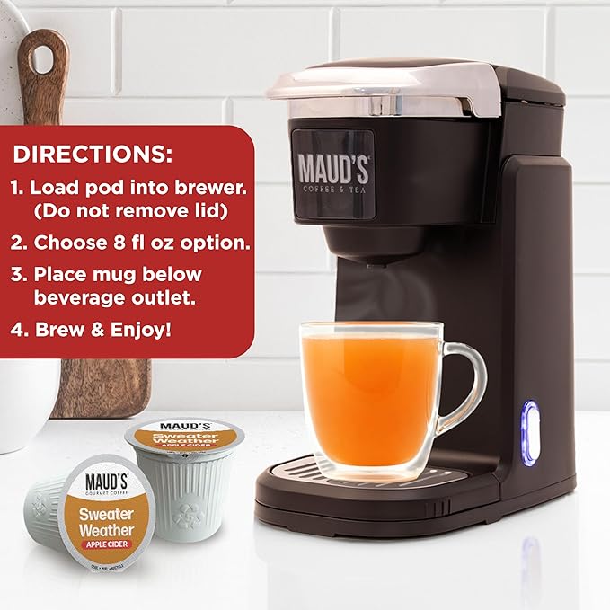 Maud's Hot Apple Cider Pods, 48 ct, Recyclable Single Serve Pods – Spiced Apple Cider Flavored Pod, Compatible with Keurig K Cups Maker