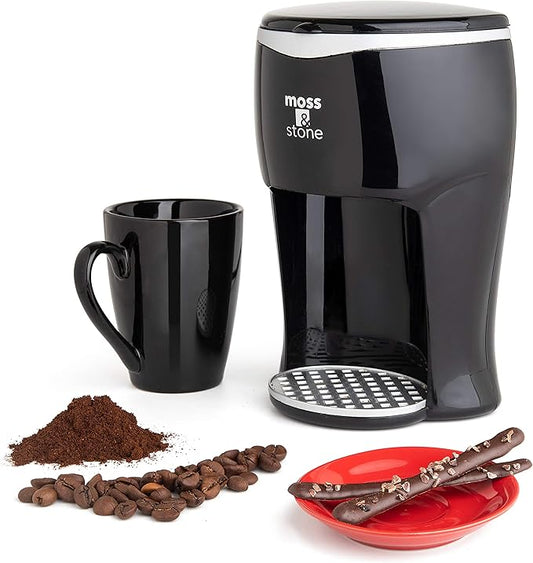 Moss & Stone Mini Drip Coffee Maker with Mug, Small Coffee Pot With Coffee Cup, One Cup Coffee Maker (1 Drip & 4oz Mug)