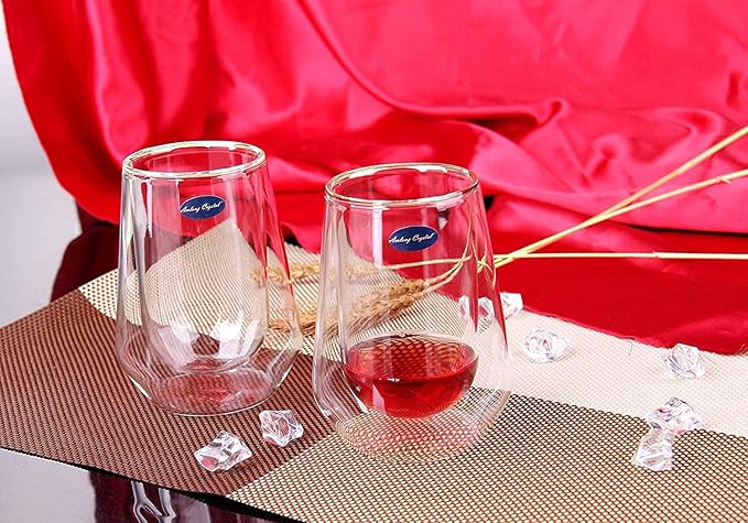 Amlong Crystal Double Wall Glass Whiskey Glasses, Classic Scotch Whiskey Glasses, Vodka Rocks Glasses, Lowball Glasses for Liquor, 8 oz., Set of 2