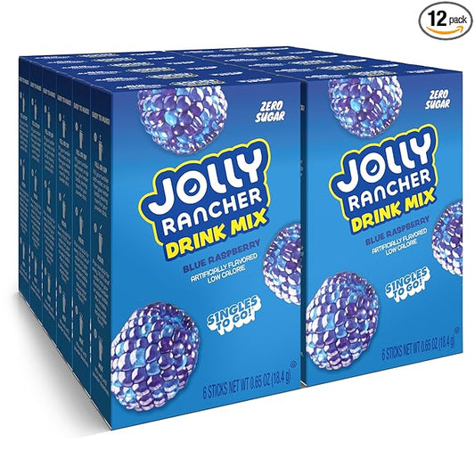 Jolly Rancher Rancher Singles To Go Water Drink Mix, Blue Raspberry, 12 Boxes With 6 Packets Each, 72 Total Servings