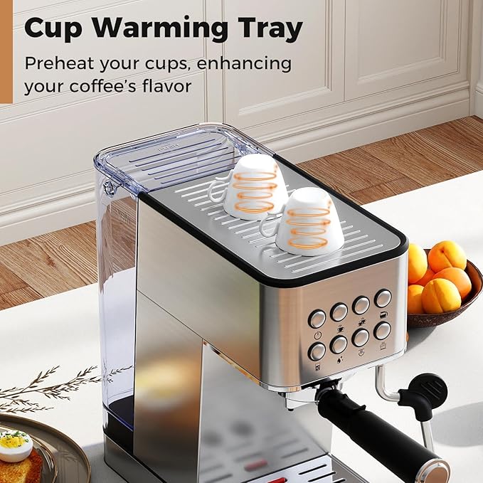 COSTWAY Espresso Machine 20 Bar, Compact Stainless Steel Coffee Maker with Milk Frother, 57OZ Removable Water Tank and Hot Water Function for Late, Cappuccino and Cold Brew