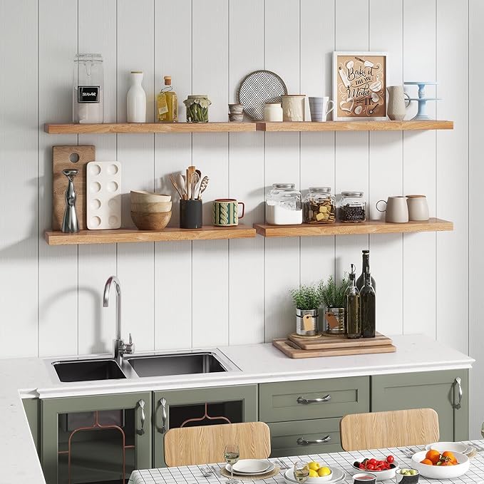 Reclaimed Elm Wood Floating Shelf for Wall, Flat Edge 55"W x 9.2"D x 1.4"H, 1 Pack with Invisible Bracket, Large Wall Mounted Shelf for Living Room Bedroom Kitchen Bathroom Decor, Natural Finish
