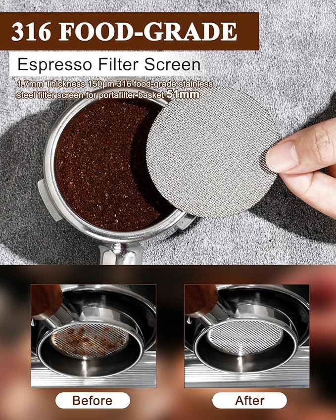 51mm Espresso Accessories Kit, 350ml Milk Frothing Pitcher, Espresso Tamper, WDT Tool & Puck Screen, Dessert Spoons, Tamper Mat, Latte Art Pen &16 PCS Coffee Decorating Stencils