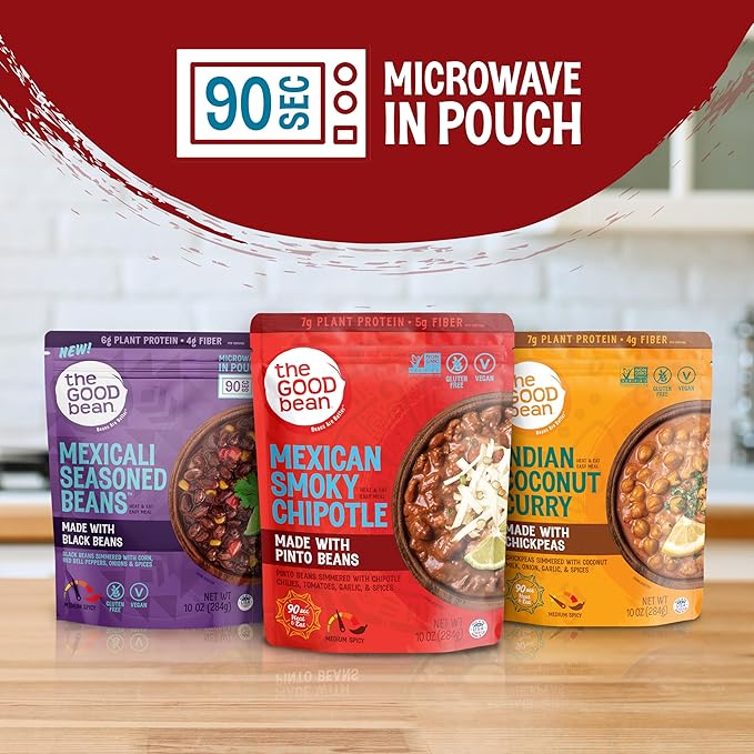The Good Bean Heat and Eat Pouch - Mexican Smoky Chipotle - (4 Pack) 10 oz Pouch - Simmered Pinto Beans with Chipotle Chilies - Pre-Cooked Beans with Good Source of Plant Protein and Fiber