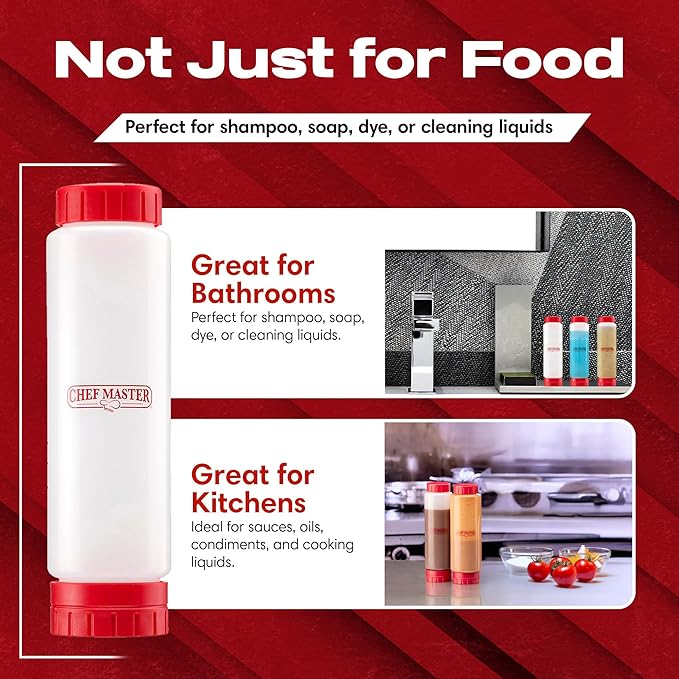 Chef Master Squeeze Bottles for Sauces (16oz) - Inverted, FIFO Refillable Bottle - Condiment Squeeze Bottles for Liquids, Sauces, Batter & Dressing - Made for Restaurants, Diners & Food Trucks - 90290