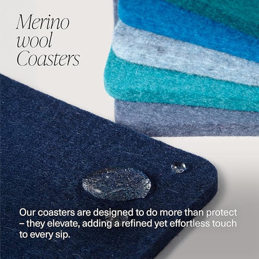Graf Lantz - Bierfilzl Merino Wool Square Coasters Set of 4 - Sapphire (4"x4"x5mm) - Absorbs 30% of Weight - Natural German Wool - Heat Resistant, Sustainable, Reusable - Home Decor