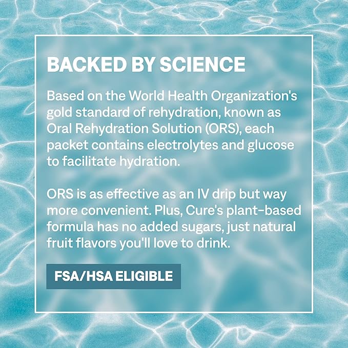 Cure Hydration | Plant-Based Electrolyte Drink Mix | No Added Sugar | FSA-HSA | Dehydration Relief Powder Made with Coconut Water | Non-GMO | Vegan | Pouch of 14 Packets - Lime