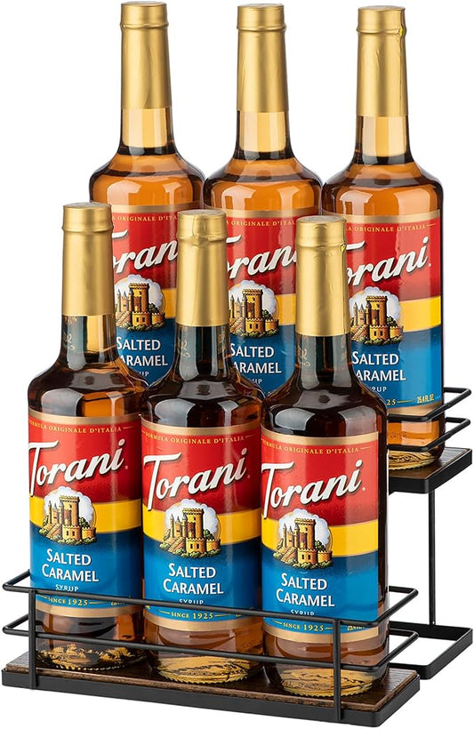 EFYSE Coffee Syrup Organizer rack, 2 Tier Syrup Holder(6 Bottle Capacity) for coffee bar syrup storage,kitchen condiment organization and wine display.