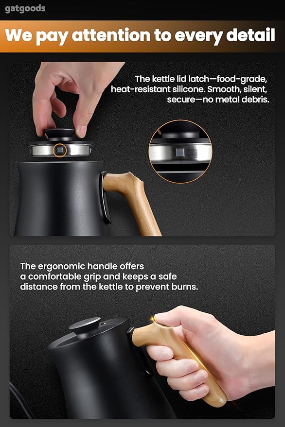 Electric Gooseneck Kettle – Precise Temperature Control, 1200W Fast Boil, Keep Warm Feature, Ideal for Pour-Over Coffee and Tea, 27oz Stainless Steel Interior