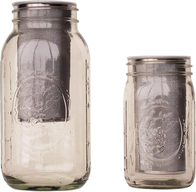 Trellis + Co. Cold Brew Coffee Maker | Stainless Steel 80 Micron Mesh Cold Brew Coffee Filter | Fits Both Quart & Half Gallon Wide Mouth Mason Jars | Also For Hot, Iced, & Sun Tea