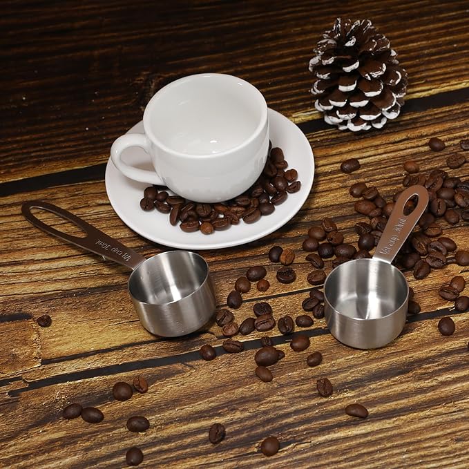4Pcs 1/8 Cup Measuring Cup, 30ml Scoop, Stainless Steel Measuring Cups, Coffee Scoops, Measuring Scoops Tablespoon Measure Spoon, Short Handle & Long Handle Cooking Measuring Scoop(30ML)