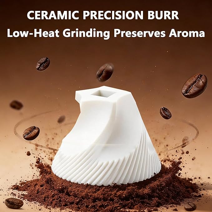 Manual Coffee Grinder with Ceramic Burr, Hand Coffee Bean Grinder with Adjustable Coarseness, Portable Coffee Mill for Espresso, Pour Over, French Press