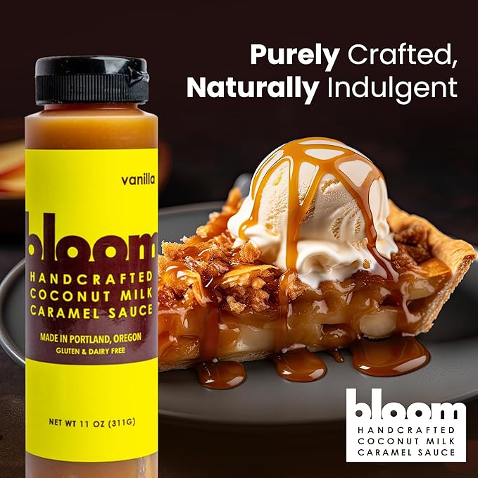 Bloom Caramel Vanilla Coconut Caramel Sauce – Vegan, Dairy-Free Dessert Topping, Small Batch Artisanal Quality, Made with Premium Ingredients, Perfect for Coffee, Ice Cream, and Baking – 11oz