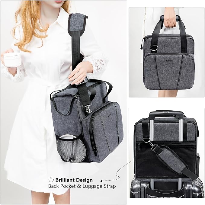 BAGSPRITE Keurig K-Express Coffee Maker Travel Bag, K-Iced Single Serve Brewer Carrying Case with Multiple Pockets for K-Cup Pods, Storage Bag With Shoulder Strap