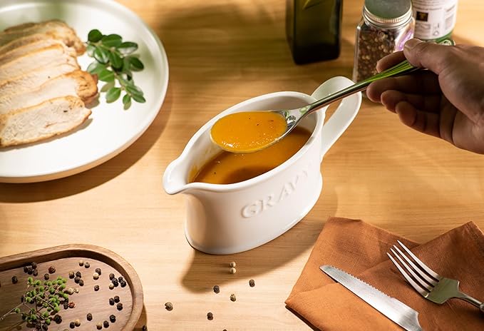 Kook Ceramic Gravy Boat, Serving Dispenser, Porcelain Pitcher for Sauces, Dressings and Creamer, Large Handle, Microwave and Dishwasher Safe, 18 oz, White