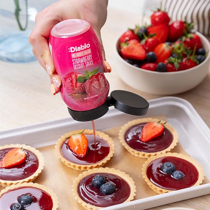Diablo Strawberry Dessert Sauce | No Added Sugar | Gluten Free | Diabetic Friendly | Hamper Available - Perfect for Gifting | 355g 12.52oz