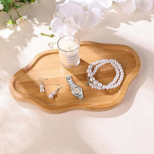 Wood Decorative Serving Tray for Candles Perfume, Cloud Jewelry Tray Trinket Dish, Wooden Trays for Coffee Table Home Decor