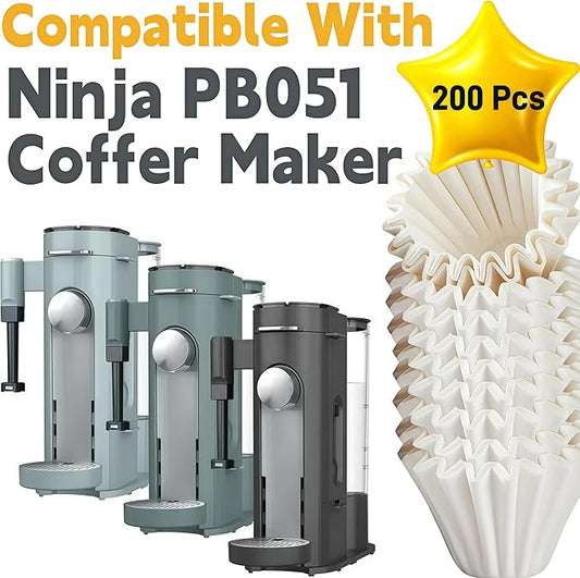 200 Pcs Coffee Paper Filters for Ninja PB051, Disposable Coffee Filter for Ninja Pods and Grounds Coffee Maker, White Small Coffee Filters