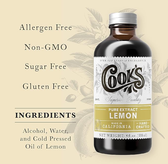 Cook's Pure Lemon Extract, Premium Quality, Cold Pressed Lemon, Sugar Free, Gluten Free, Allergen Free, 32 oz