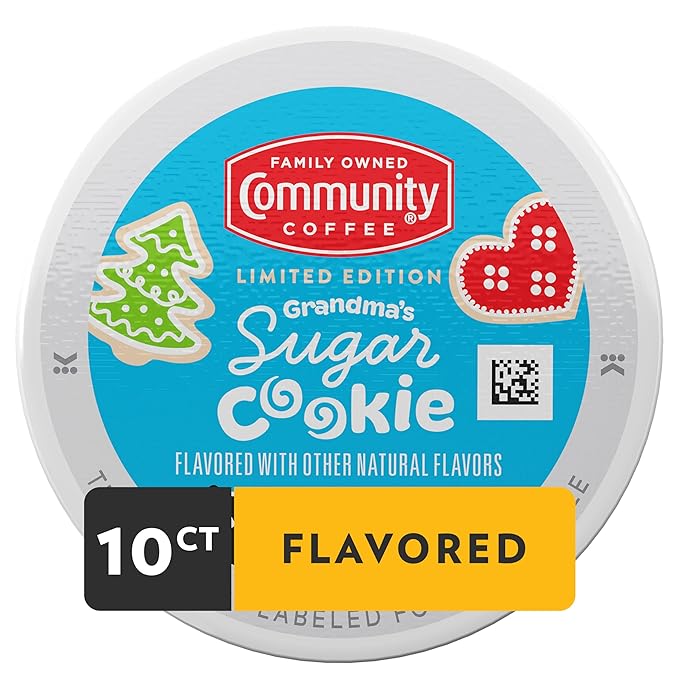 Community Coffee Grandma's Sugar Cookie Keurig K-Cup Pods, Limited Edition Holiday Flavor, Natural Ingredients, 10 Count (Pack of 1)
